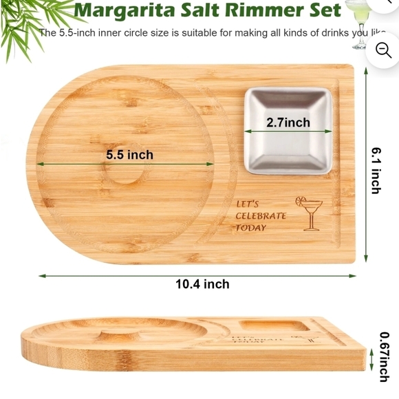 MATAWEEK Portable 5.5-Inch Bamboo Cocktail Glass Rimmer Set with Bamboo Tray - Picture 5 of 5